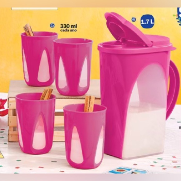 Tupperware Set Vision Jug and 4 Tumbler Fushia Pink  Color - Picture 6 of 8